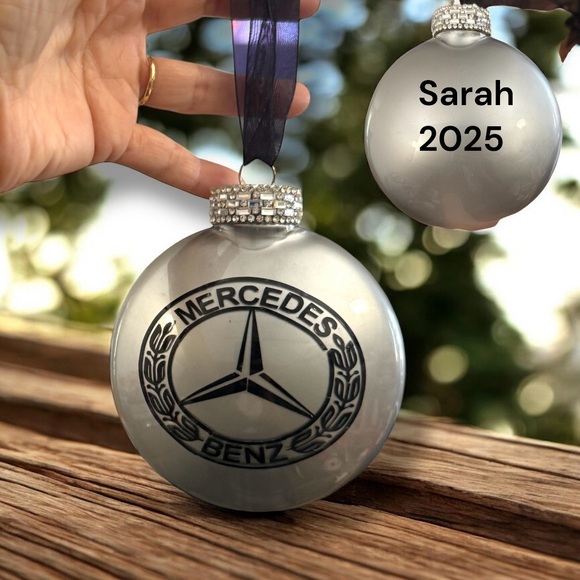 Christmas Ornament, Black/Silver Mercedes Gift, Handmade Gift, Holiday Gift - Picture 2 of 16